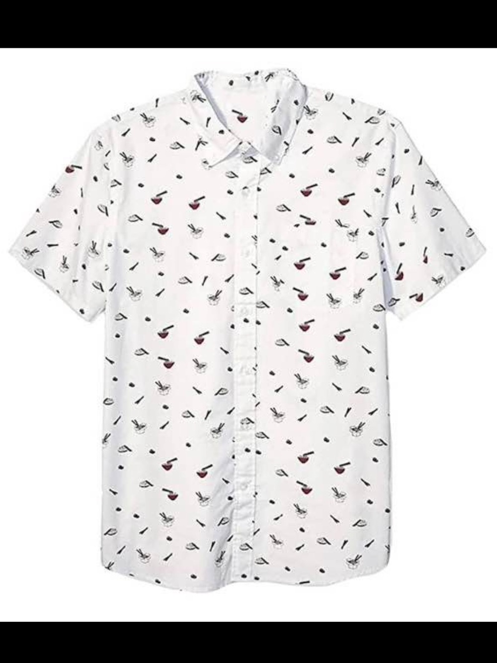 Men's White Short-Sleeve Printed Button-Up Shirt Size XS